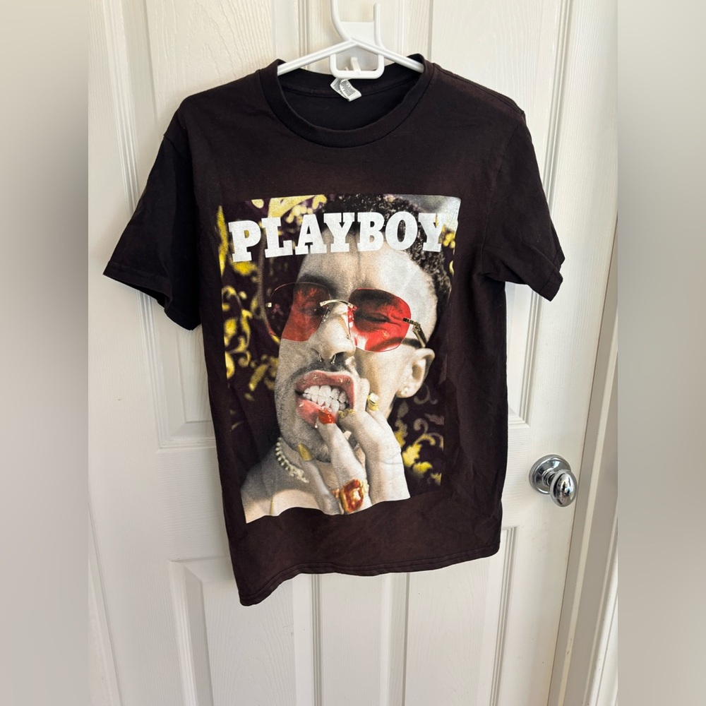 PLAYBOY Black Acid Wash GraphicTee Size Small